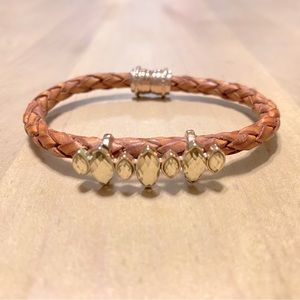 LOFT Leather Bracelet with Faux Gems - Magnetic Closure